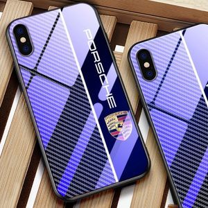 Porsche Logo iPhone Case Carbon Fiber Temp. Glass